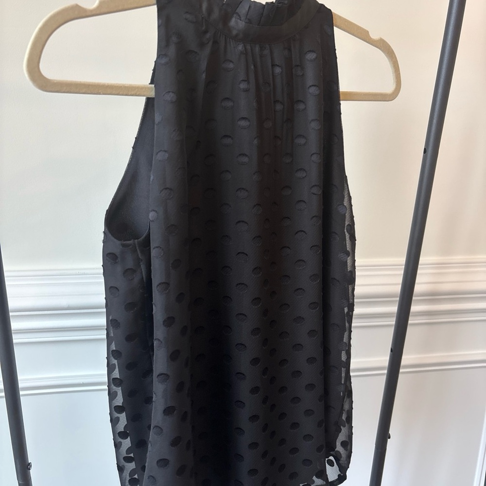 Ann Taylor Sheer Swiss Dot Ruffled Halter-Neck Top - Picture 3 of 16